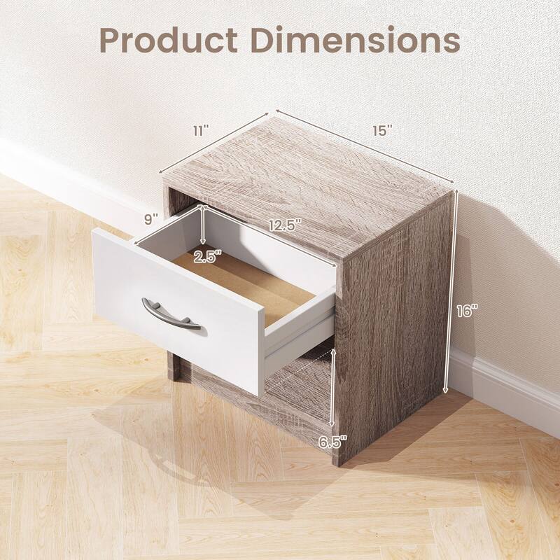 Costway Modern Nightstand Bedside Table with Drawer Open Storage Shelf