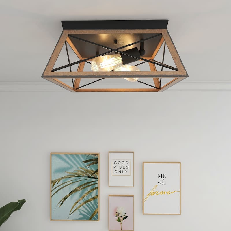 2 Light Caged Square/Rectangle Flush Mount Fixture