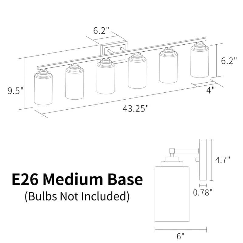 KAWOTI Rive 43" 6-Light Modern Bathroom Vanity Light Antique Brass
