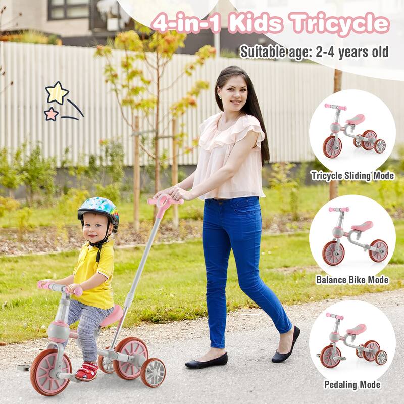 Costway 4 in 1 Kids Tricycles with Push Handle & Training Wheels Baby - See Details