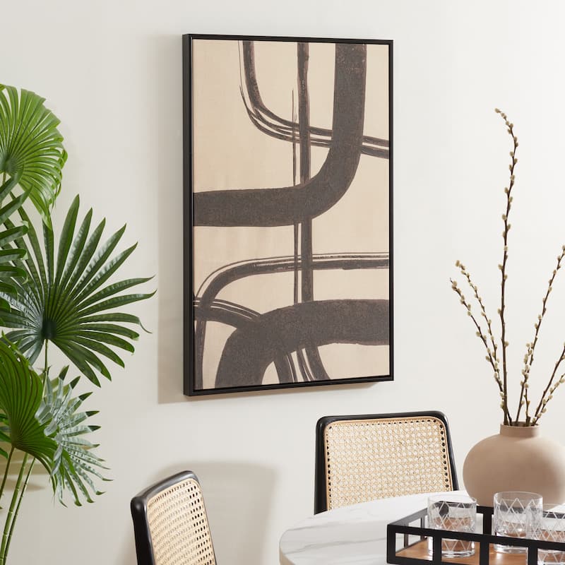 SAFAVIEH Meira Inky Freeway Hand Painting, 24 x 36, Framed Wall Art - Taupe/Brown - 24WX2DX36H - Silver