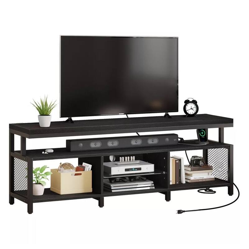 Industrial TV Stand with Power Outlets & LED Lights For 65/70" TVs - 62 inches
