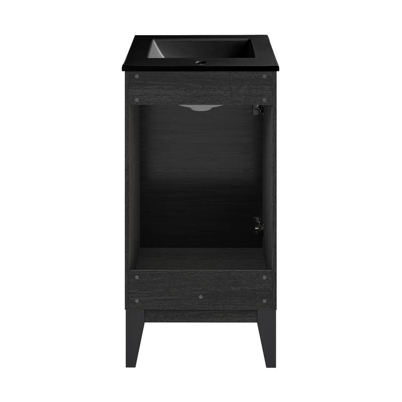 Cascade 18 In. Black Oak Bathroom Vanity With Black Ceramic Sink Top