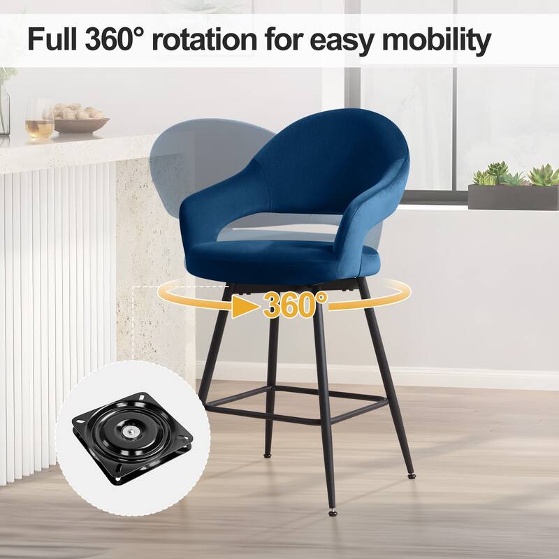 26" Velvet/ Faux Leather Counter Height Swivel Bar Stools Set of 2/4 - 39.2"H x 20.4"W X 22"D