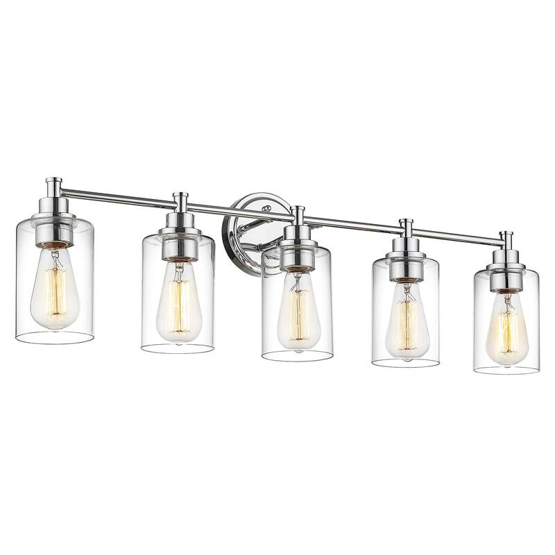 2/3/4/5-Light Bathroom Vanity Light with Clear Glass Shade - 5-Light - Chrome