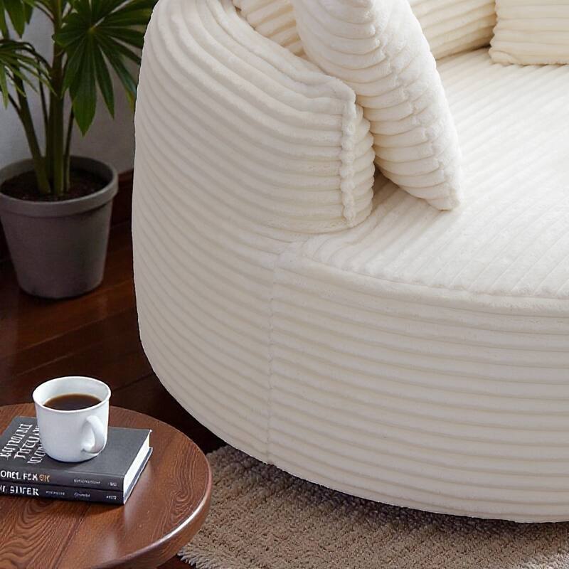 Round Accent Chair, Corduroy Boneless Deep Seat Floor Lounge Chair with 3 Pillows, No Assembly