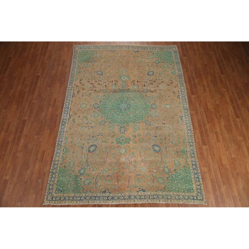 Hand Knotted Oriental 100% Wool Carpet Traditional Floral Peach Mashad Area Rug - 10' 7'' X 7' 1''