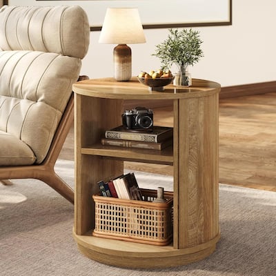 Modern Farmhouse 3-Tier Round Side End Table with Storage Shelves - 23.62" L × 23.62" W × 25.59" H