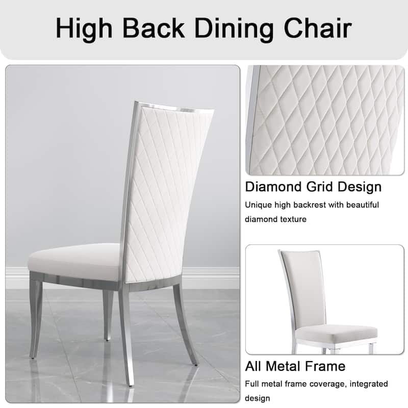 Upholstered dining chair with Hand-stitched diamond backrest and polished stainless steel legs