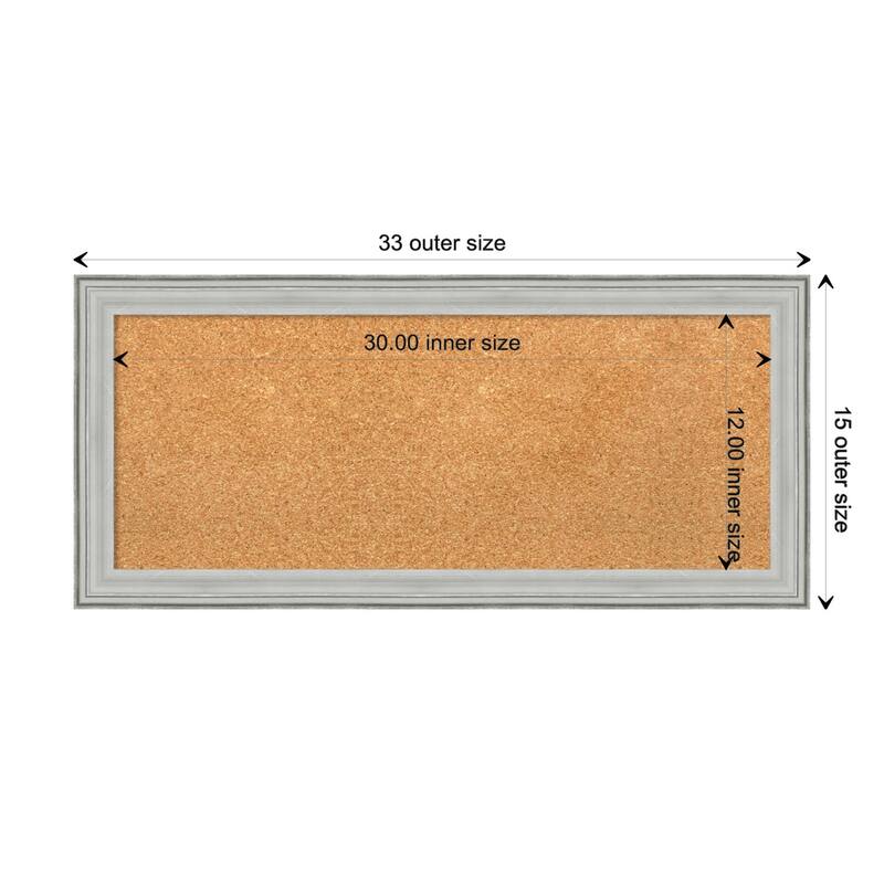 Bel Volto Silver Wood Framed Natural Corkboard Bulletin Board - Board Size 30x12