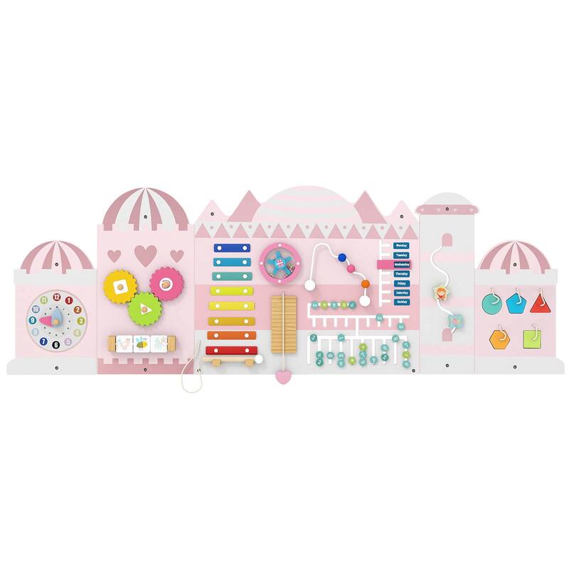 Costway 11-in-1 Montessori Wooden Sensory Board for Education and - See Details - Pink