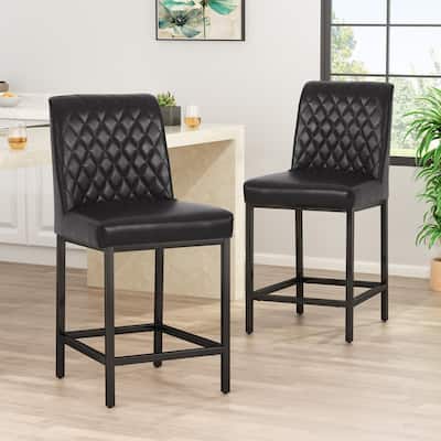 Roomfitters Diamond Tufted Counter Height Chair Set of 2, Padded Seating for Kitchen and Dining, Black