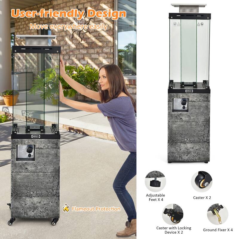 Gymax 41,000 BTU Propane Patio Heater Glass Tube Standing Gas Heater