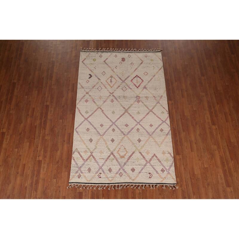 Trellis Moroccan Oriental Area Rug Hand-Knotted Wool Carpet - 5'4"x 8'7"
