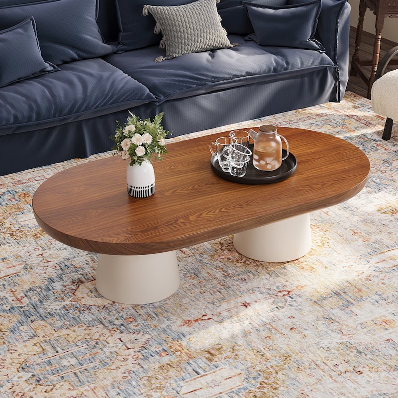 Brown Wood Coffee Table With 2 Legs