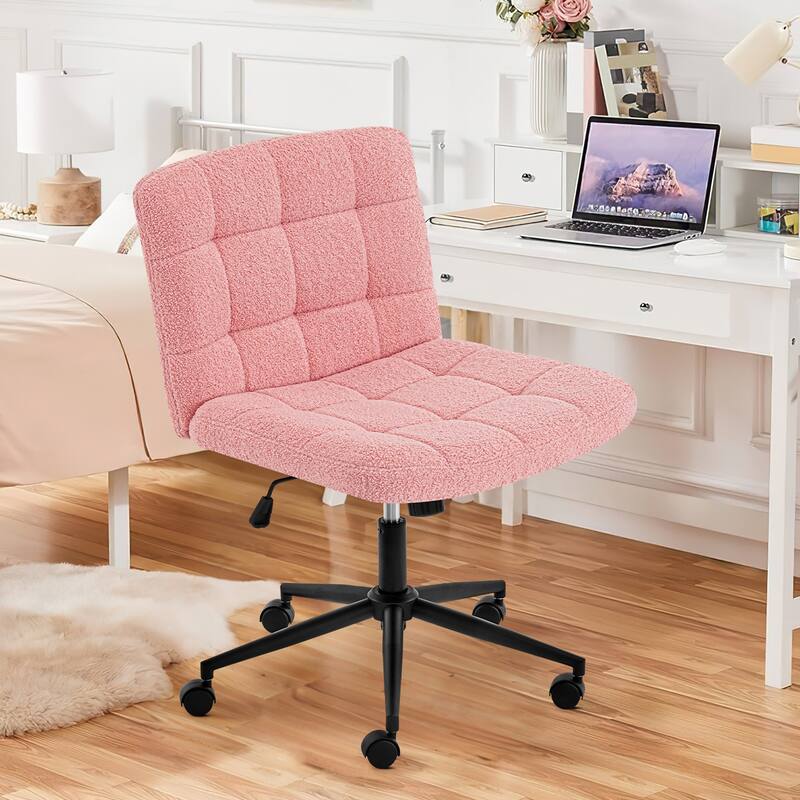 Home Office Desk Chair Armless Office Desk Chair with Cashmere Lumbar Support Adjustable Height, for Home Office Study Room - Pink