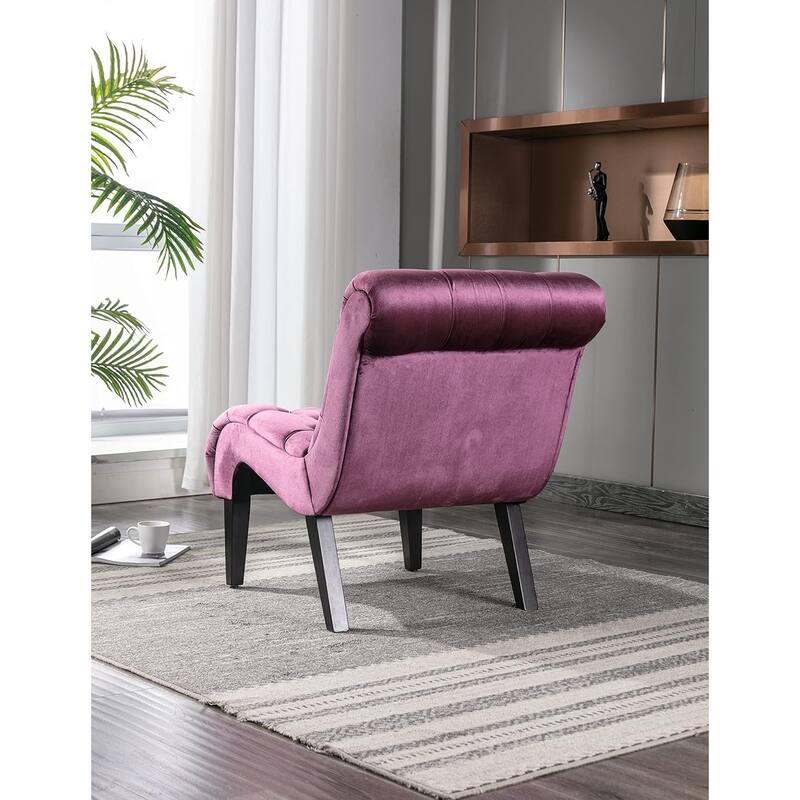 Roomfitters Velvet Armless Accent Chair, Upholstered Button Leisure Chair with Wood Legs for Living Room