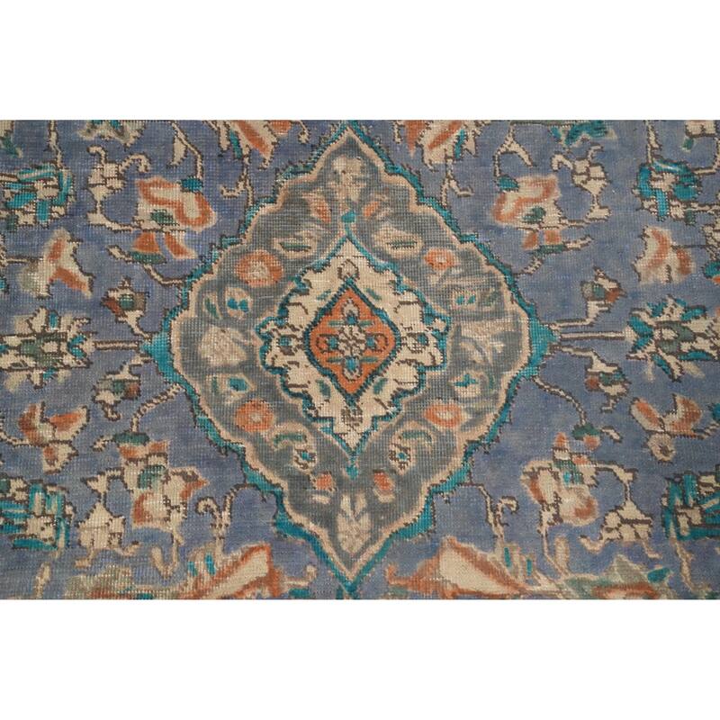 Hand Knotted Oriental 100% Wool Carpet Traditional Floral Navy Blue & Blues Tabriz Area Rug - 6' 4'' X 4' 8''