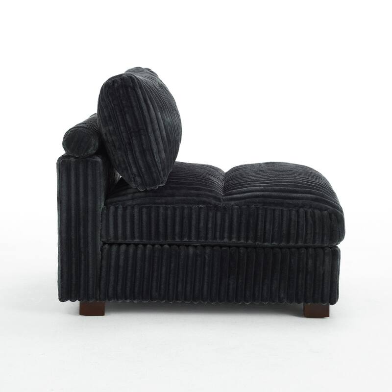 33" W Plush Corduroy Armless Chair Sectional Module with Pillows