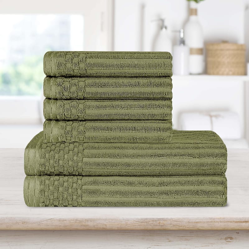 Superior Ribbed Cotton Absorbent Heavyweight Hand Towel and Bath Towel Set - Sage