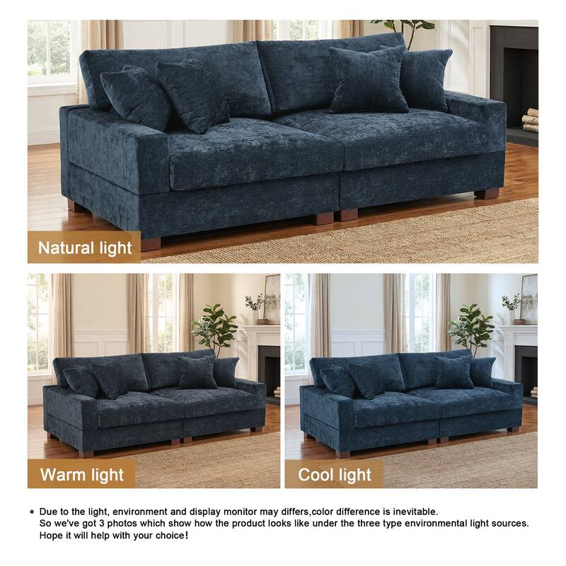 2 Set Chenille Upholstered Modular Sectional Sofa Chaise with Pillows
