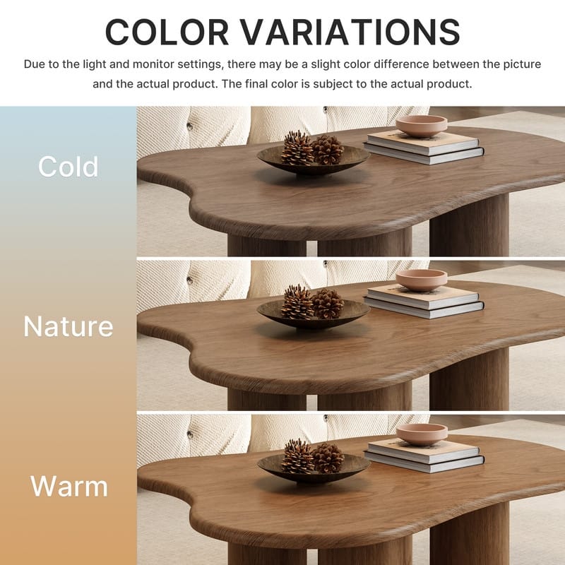 47.24" Mid Century Coffee Table, Solid Wood Texture with Could Shaped, Brown