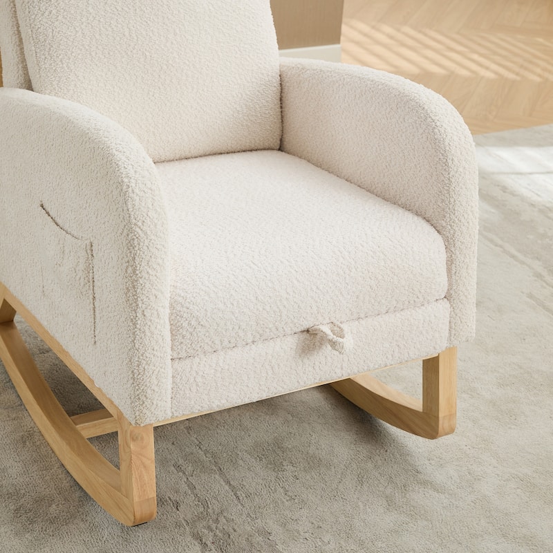 GDFStudio - Amelia Boucle Upholstered Rocking Chair with Retractable Footrest and Wingback Design - 25.4"W