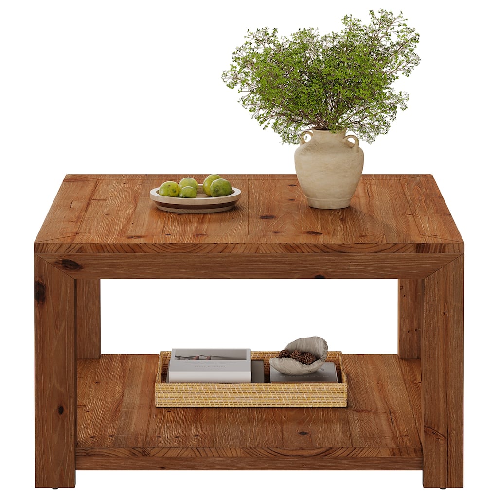 Square Coffee Table with Storage, 31.5-inch Solid Wood Center Table