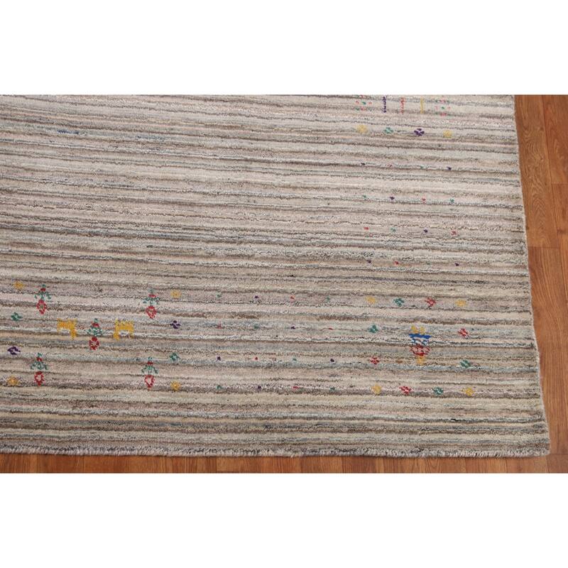 Earth Tone Gabbeh Square Area Rug Hand-Knotted Wool Carpet - 8'2" X 7'11"