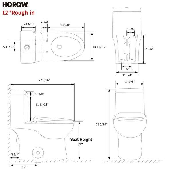 One piece dual flush elongated 12'' rough in toilet (Seat include) - N ...