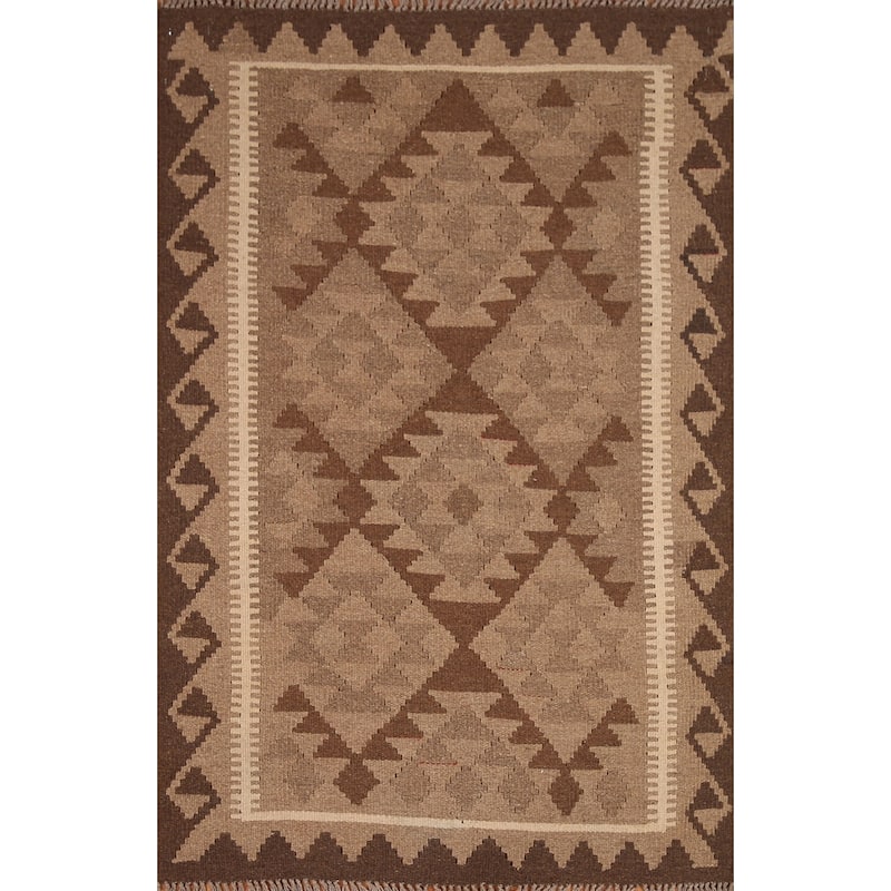 Reversible Kilim Rug Hand-woven Wool Foyer Carpet - 3'3" x 5'0"