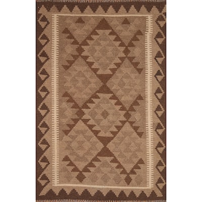 Reversible Kilim Rug Hand-woven Wool Foyer Carpet - 3'3" x 5'0"