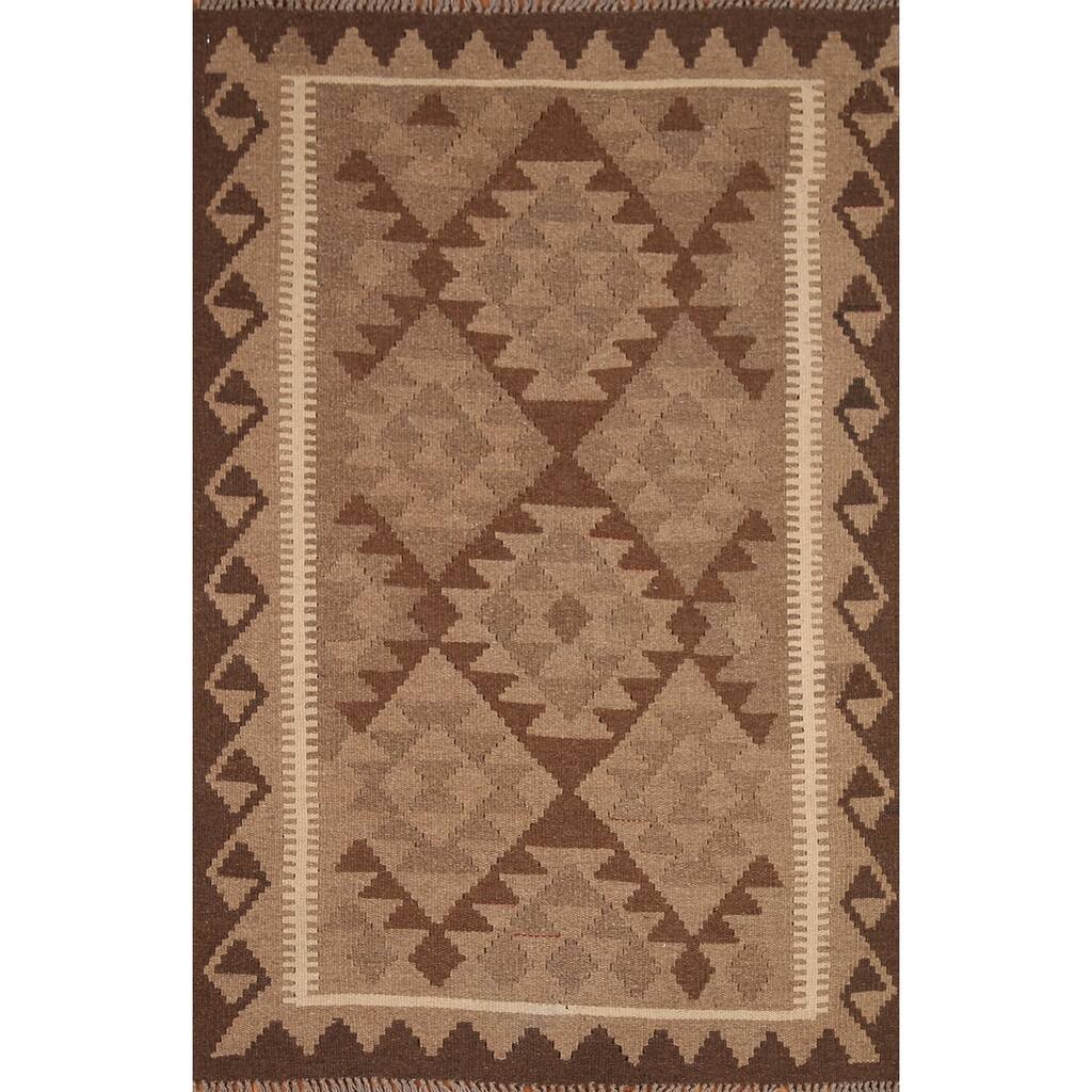 Reversible Kilim Rug Hand-woven Wool Foyer Carpet - 3'3" x 5'0"