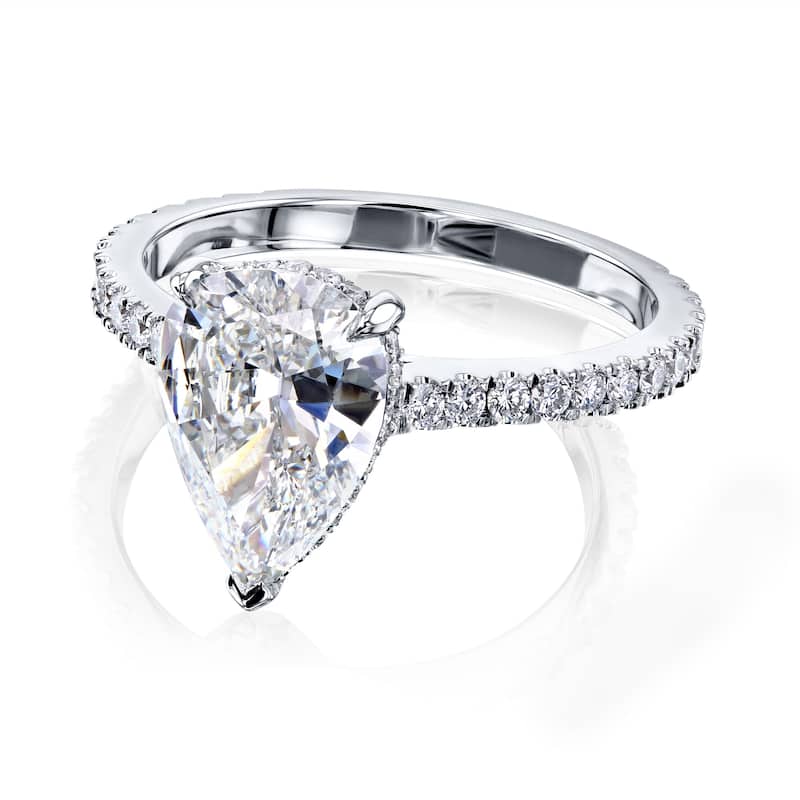 Kobelli 2.38 Carats Natural Diamond Certified 14k White Gold Pear-cut One-of-a-Kind Near Eternity Hidden Halo Low-set Ring (GIA)