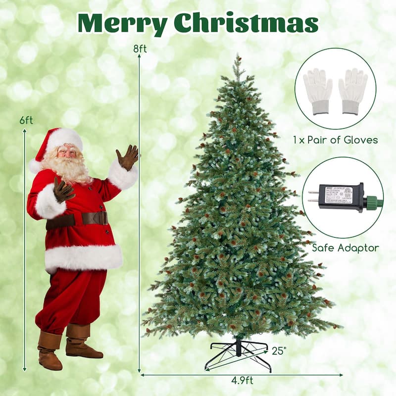 6/7/8 FT Pre-Lit Christmas Tree Artificial Xmas Tree w/ Pine Cones - 8 Foot