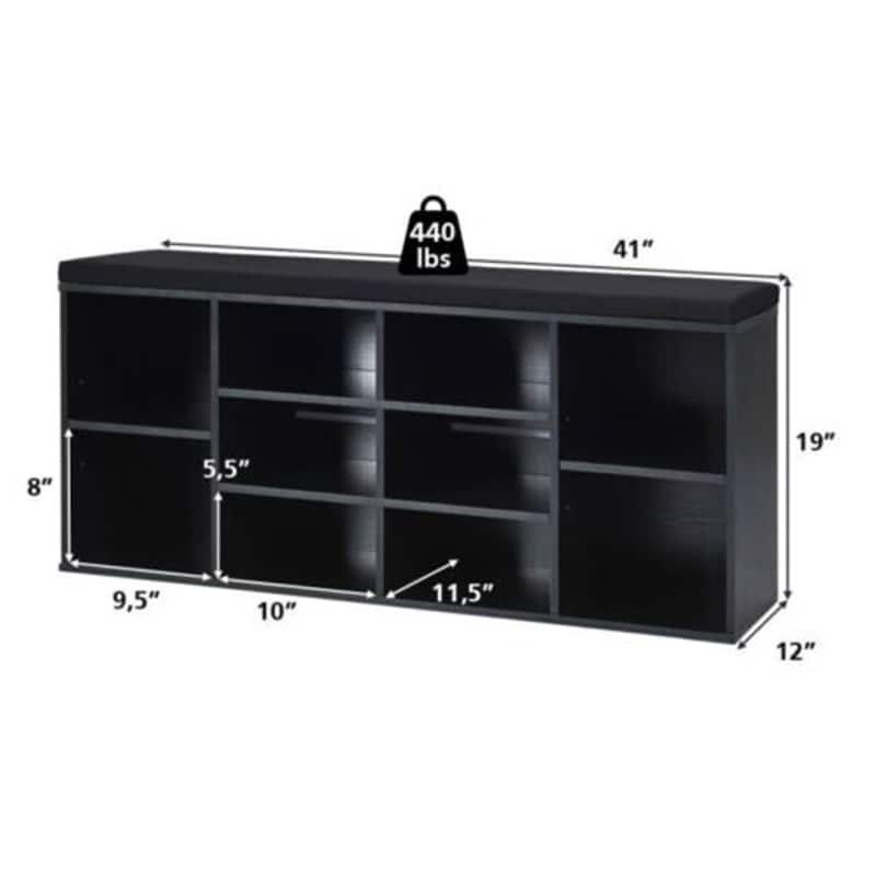 Gymax Entryway Padded Shoe Storage Bench 10-Cube Organizer Bench - 41'' x 12'' x 19''