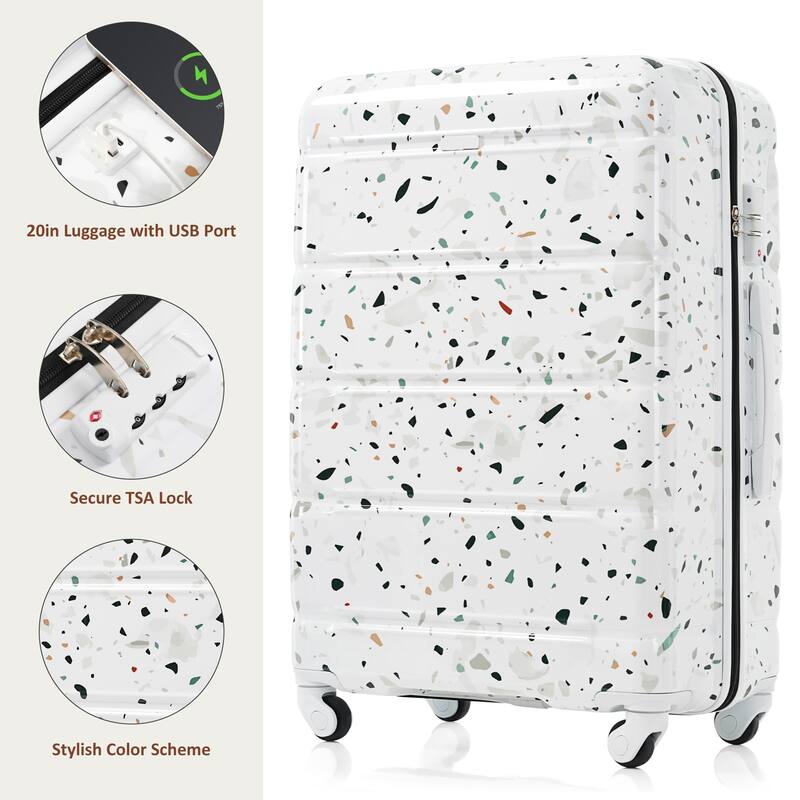 Luggage Set of 3, 20-inch with USB Port, Airline Certified Carry-on Luggage , ABS+PC Hard Shell Luggage with Spinner Wheels