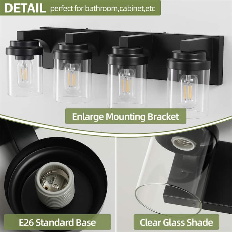 Modern 4-Light Bathroom Vanity Light in Matte Black