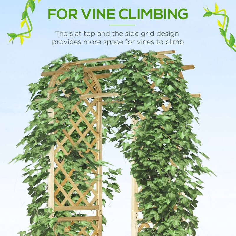 Outsunny 7.5FT Garden Arch Trellis with Foldeable Planter Boxes for Climbing Vines, Outdoor Wooden Garden Arbor