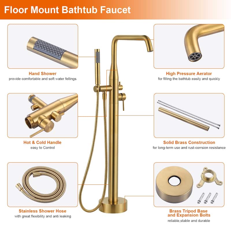 WOWOW Minimalist Freestanding Bathtub Faucet with Handheld Shower