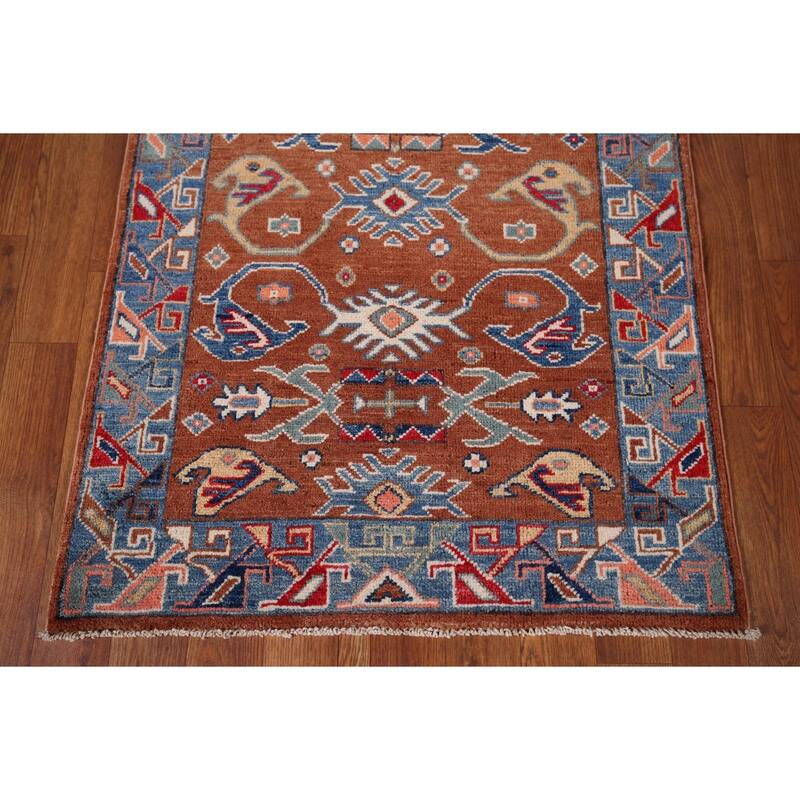 Kazak Oriental Runner Rug Handmade Traditional Orange Wool Carpet - 2'5" x 9'8"