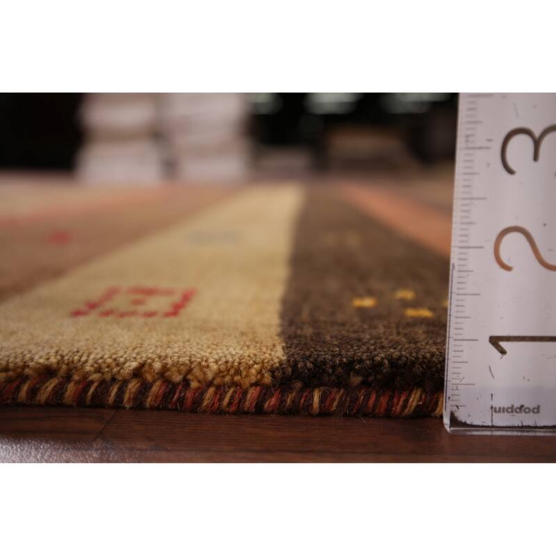 Animals Striped Gabbeh Indian Area Rug Handmade Wool Carpet - 5'3"x 7'10"