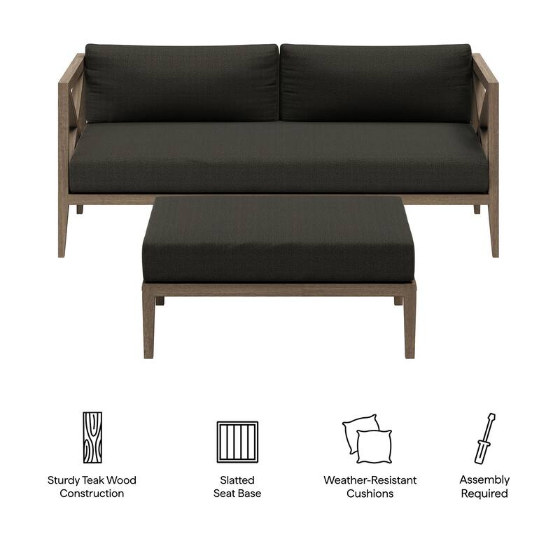 Northlake Outdoor Patio Teak Wood Loveseat and Ottoman Set