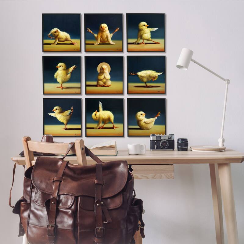 Stupell Yoga Chicks Funny Farm Animals Tranquil Stretching Birds 9pc Multi Piece Framed Wall Art Set - Multi-Color