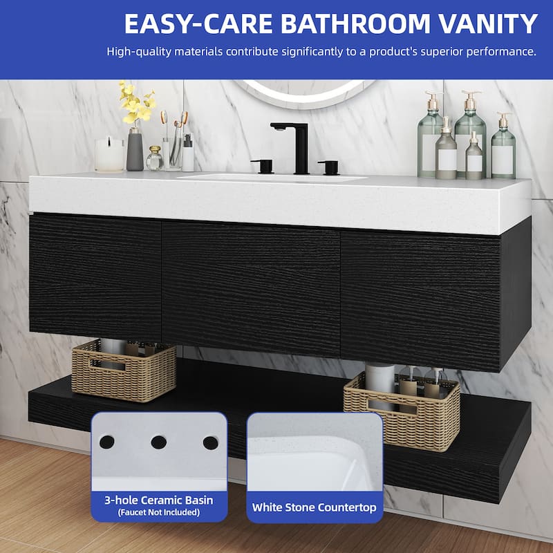 Moasis 48 Inch Floating Wall Mounted Bathroom Vanity with 3 Drawers