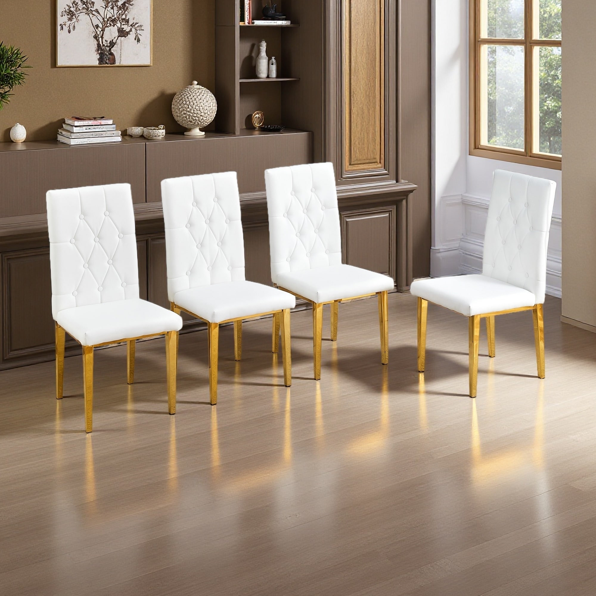 38.2"H Set of 4 Velvet Armless Dining Chairs with Quilted Back & Metal Legs