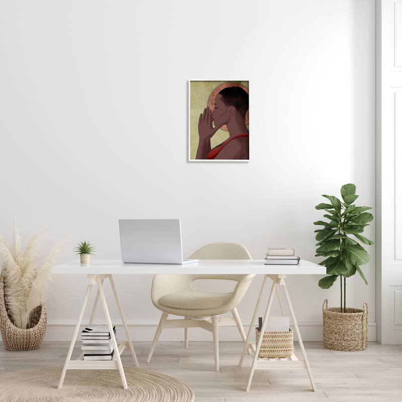 Stupell African American Woman in Prayer Portrait Geometric Shapes Framed Wall Art - Green