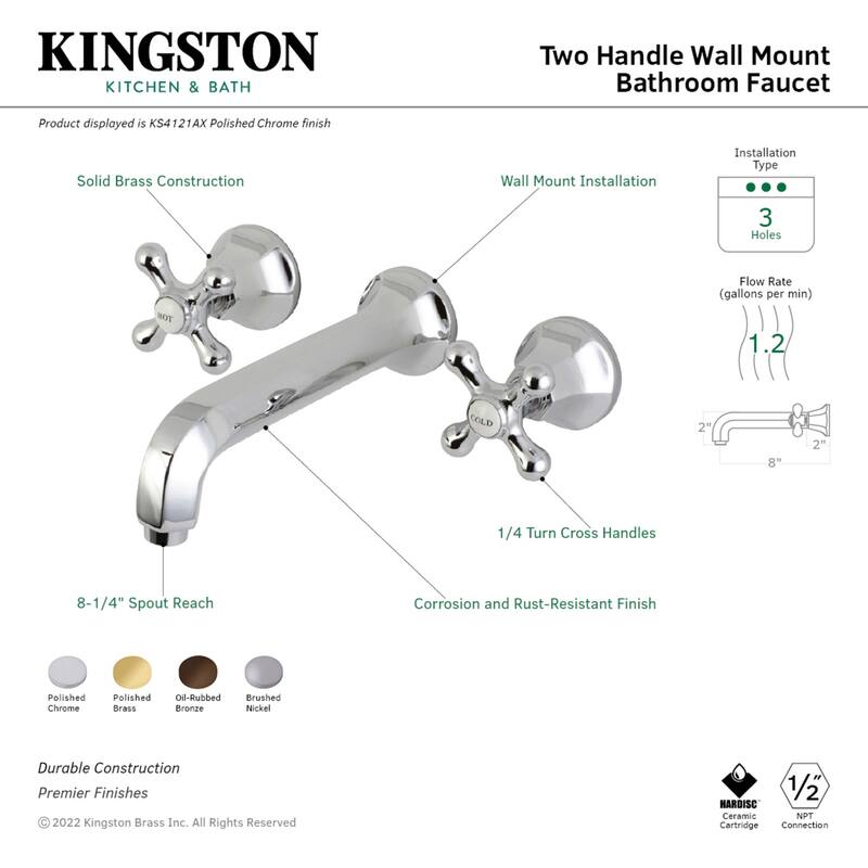 Kingston Brass Metropolitan Two-Handle 3-Hole Wall Mount Bathroom Faucet