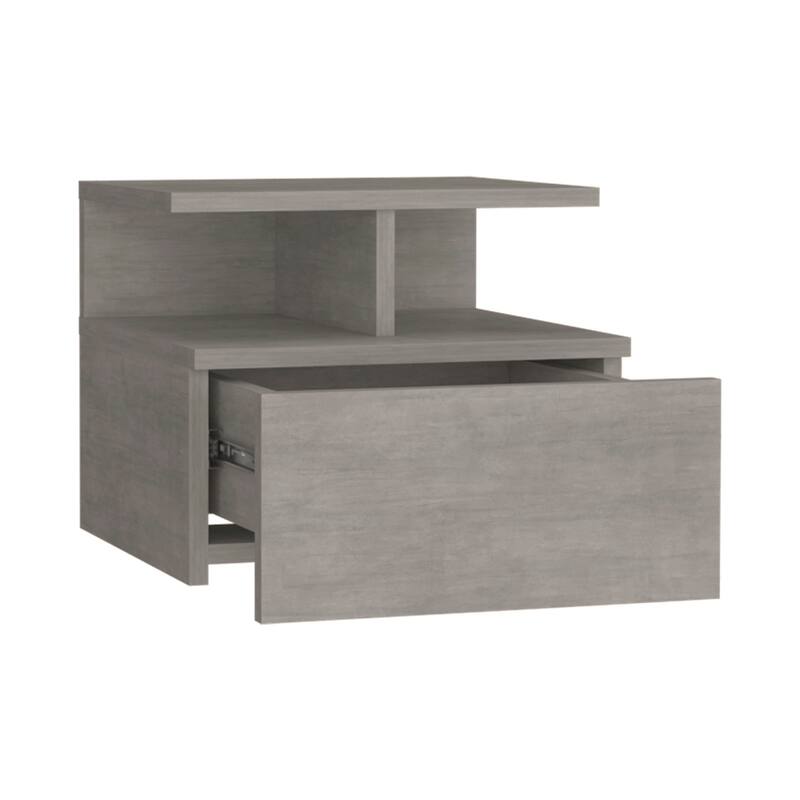 Floating Nightstand with Drawer, Concrete Gray, Space-Saving Design