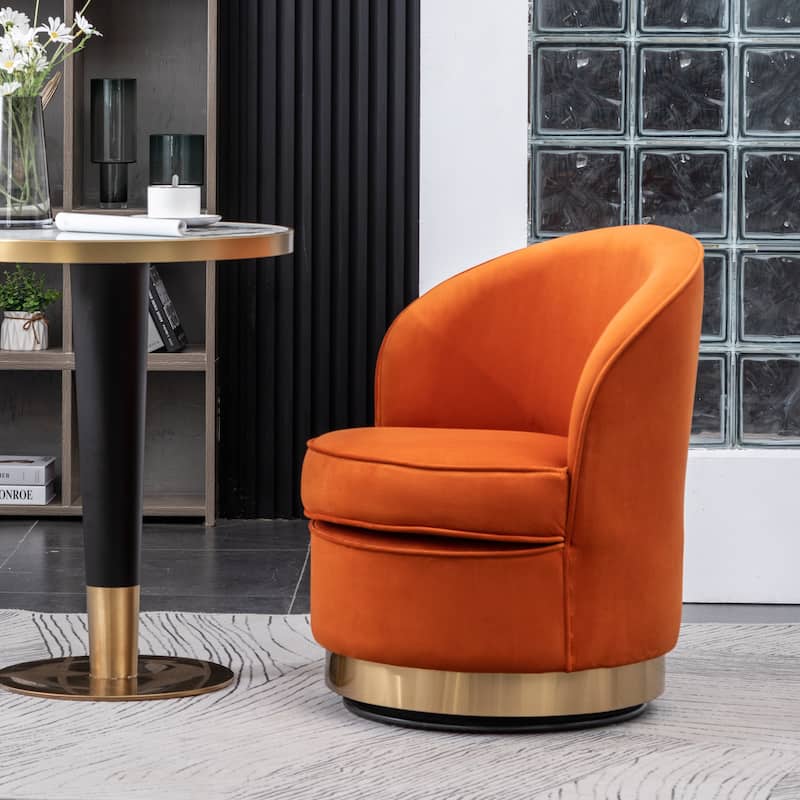 Orange Modern 22" Upholstered Velvet Accent Chair with Round Swivel Metal Base for Living Room